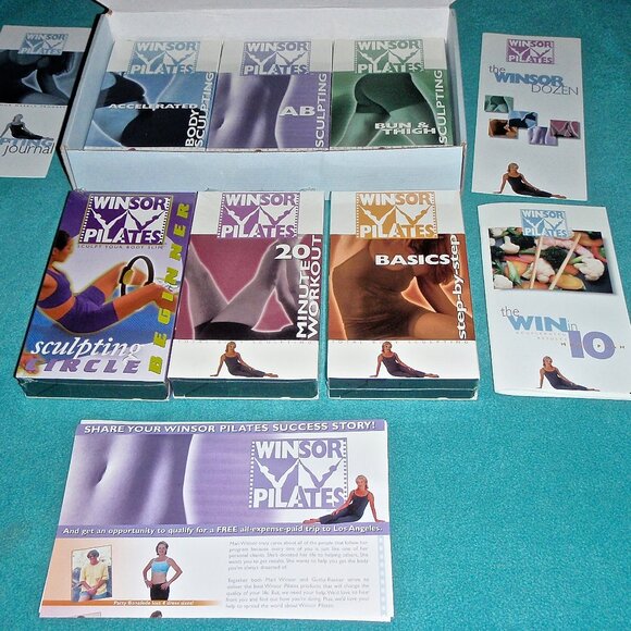 SET OF 6 WINSOR PILATES VHS TAPES & PAPERWORK IN ORIGINAL BOX~TAPES NEW & SEALED - Picture 1 of 6